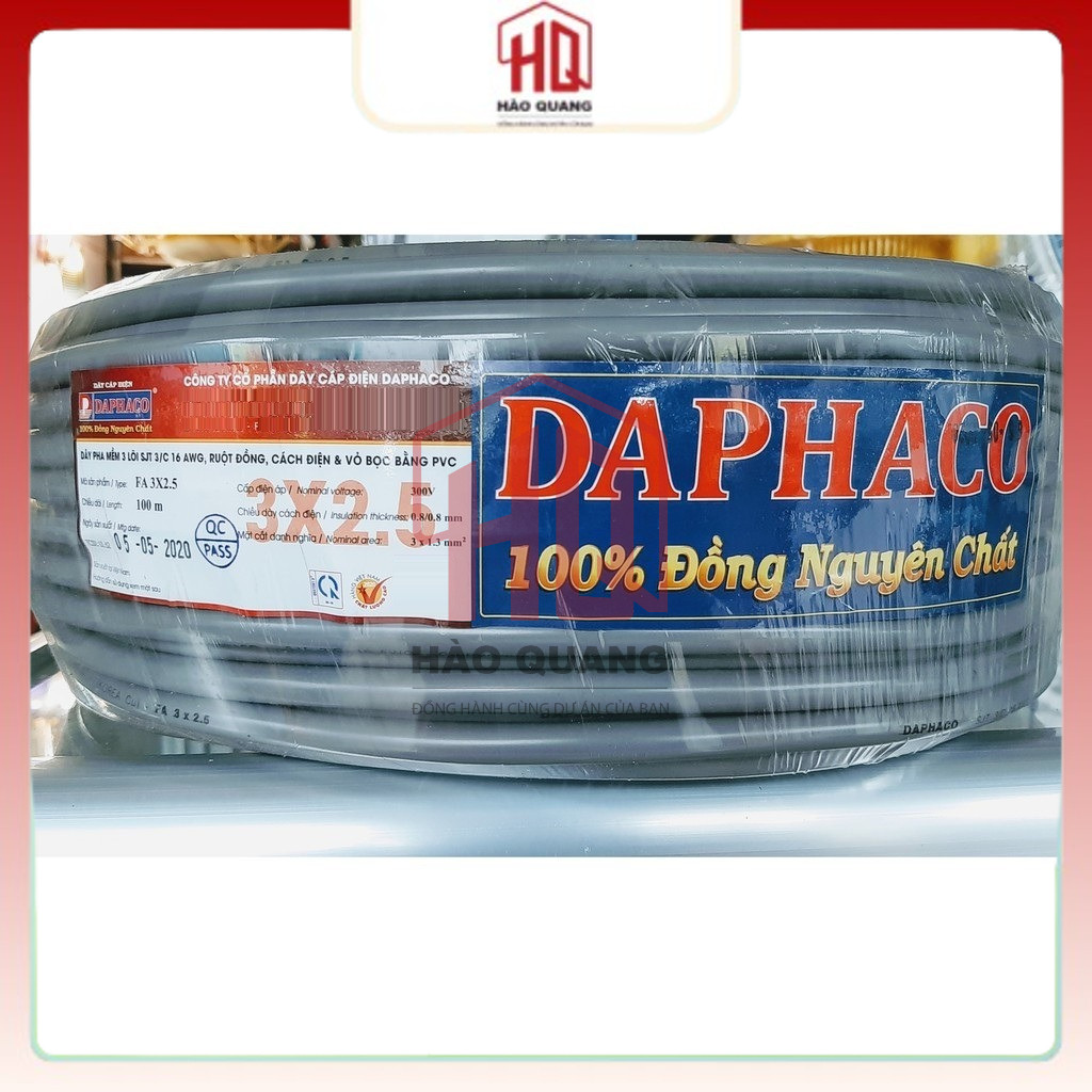 (Mét) Dây Điện Daphaco 3PA 3x2.5 Bọc Xám –  Lõi Đồng Cao Cấp