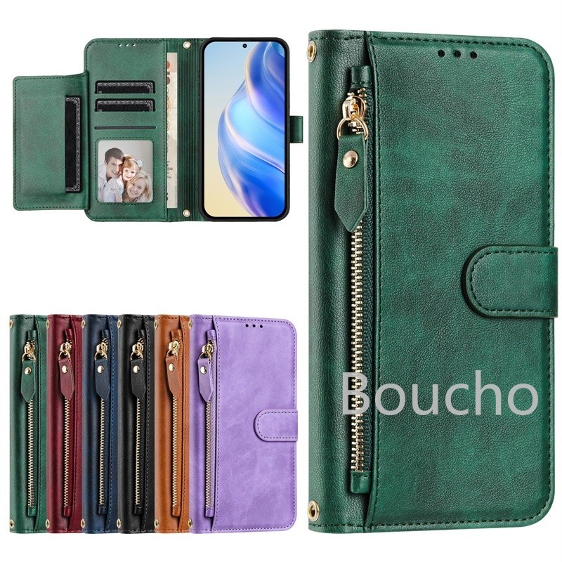 Dành Cho Samsung Galaxy S6 S7 Edge S8 S9 S10 Lite S10E S20 FE Ultra Plus + Retro Da PU Thẻ Bỏ Túi Khe Lật Chống Sốc Thời Trang Dây Kéo Ví Điện Thoại