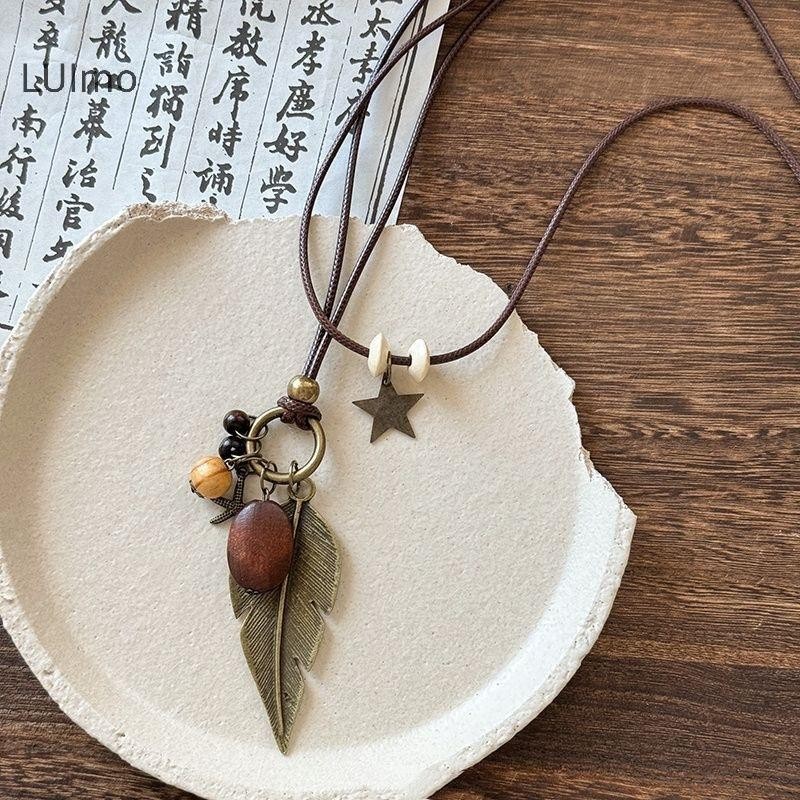 LUImo Vintage Boho Vòng Cổ Kim Loại Cho Nữ Cổ Dài Dây Xích Mặt Dây Chuyền Handmade Tuyên Bố Lớp Phụ Kiện Trang Sức SBS