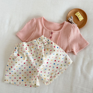 Quần short cotton mới mùa hè cho bé gái, in hình trái tim, quần trẻ em mỏng, rộng rãi, thoải mái cho trẻ sơ sinh