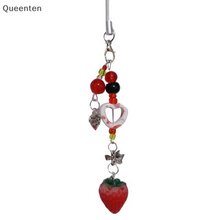 Queenten Độc Đáo Ngọt Dâu Điện Thoại Quyến Rũ Mặt Dây Chuyền Dễ Thương Nơ Trái Tim Đính Hạt Móc Khóa Camera Schoolbag Trang Trí Phụ Kiện Quà Tặng QT