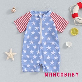 MG-Baby Đồ Bơi Ngôi Sao Sọc In Dây Kéo Tay Ngắn Rash Guard Đồ Bơi Đi Biển Bộ Đồ Tắm