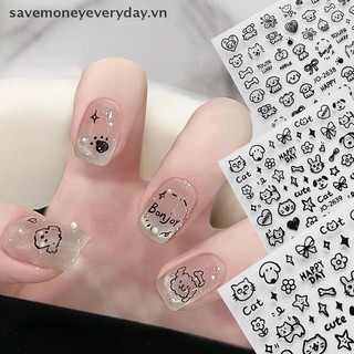 [savemoneyeveryday] Phim Hoạt Hình Mèo Đen Móng Tay Miếng Dán Graffiti Tranh Mèo Con Dễ Thương Đen Trắng Thiết Kế Đề Can Trang Trí Móng Tay Nghệ Thuật [vn]