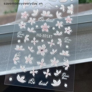 [savemoneyeveryday] Miếng dán móng tay Camellia dập nổi 5D Đề can làm móng tay Trang trí trang trí Móng tay quyến rũ [vn]