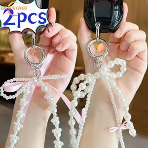 Y2K Màu Hồng Ribbon Bow Pearl Backpack Mặt Dây Chuyềns - Móc Khóa Sáng Tạo/Điện Thoại Di Động Mặt Dây Chuyền