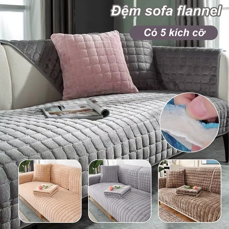 Phong cách Scandinavian Vải Flannel Sofa Đệm Chống Trơn Trượt Dày Phòng Khách Sofa Trang Trí Bao Vải Ấm Bụi Nhung Mềm