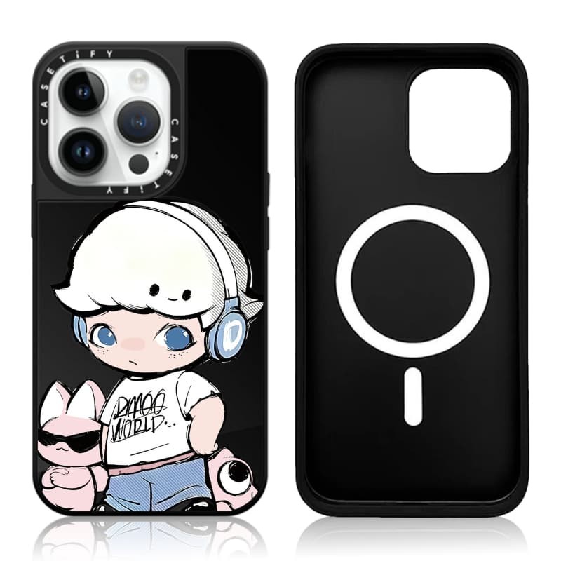 CASETiFY X DIMOO OOTD Vỏ IPhone gương đen & mảnh hút từ tính IPhone 16 15 14 13 12 Pro Max Plus Vỏ cứng có hộp khắc logo