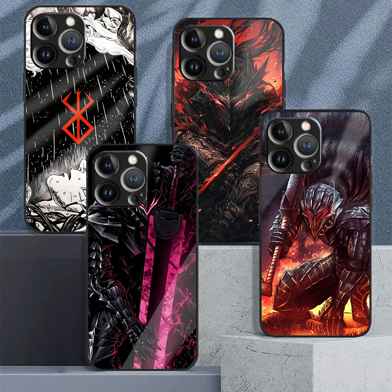 Ốp điện thoại kính cường lực Berserk Guts 09 cho IPhone 16 15 14 13 12 11 Pro XS Max Plus Mini X XR 8 7 6s SE2 / 3