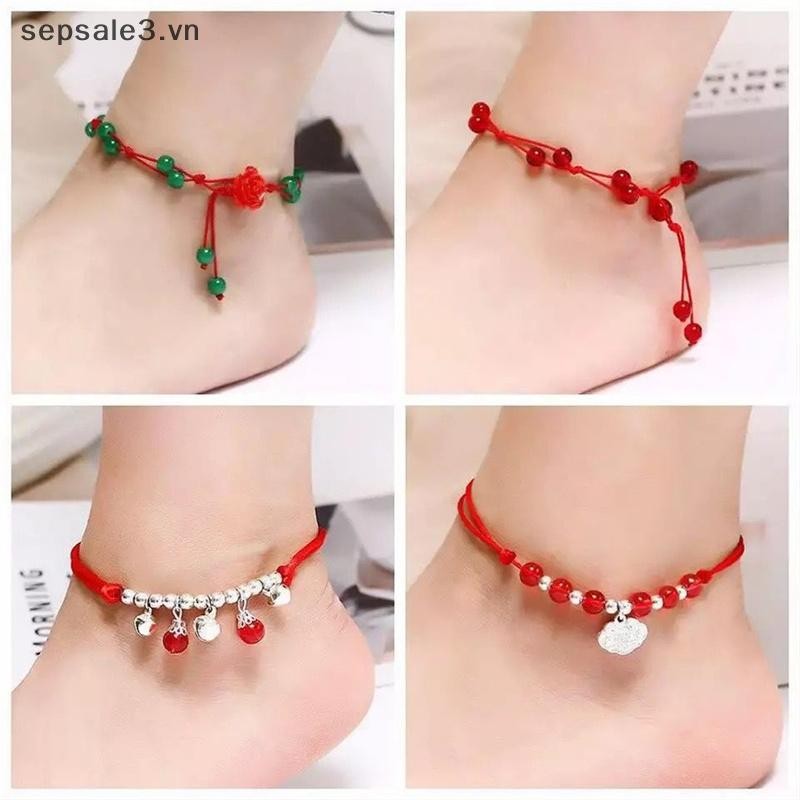 # VN # Women Bohemia Retro Mặt dây chuyền Vòng chân thời trang Vòng chân dây đen màu đỏ đơn giản.