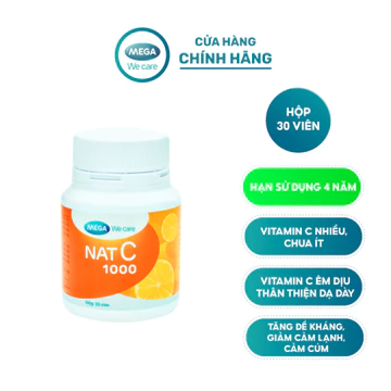 Viên uống Vitamin C thân thiện với dạ dày, hỗ trợ sáng da và cải thiện đề kháng - NAT C 1000 (30 ngày)