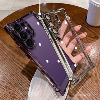 Ốp điện thoại mạ trong suốt sang trọng cho Samsung Galaxy S24 S23 S22 S21 S20 Plus S24 Ultra s23fe s21fe s20fe Note 20 Ultra Ốp Acrylic cứng chống sốc bảo vệ máy ảnh túi khí