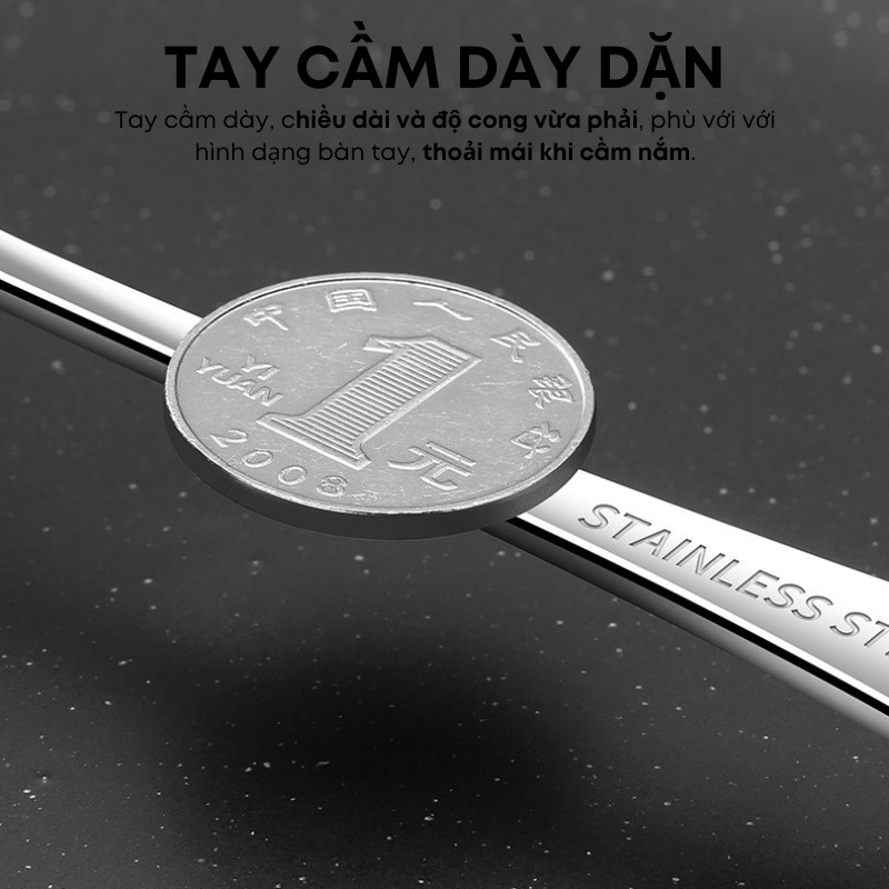 Bộ Muỗng Thìa Inox Miệng Tròn Cán Trơn Nhiều Kích Cỡ Cao Cấp Sáng Bóng Bền Đẹp T3