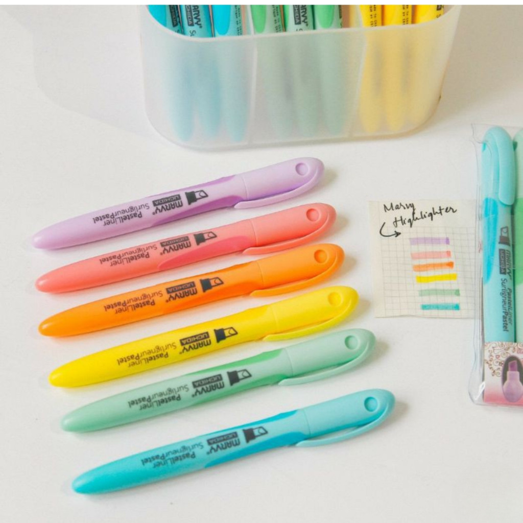 Bộ 6 bút dạ quang, nhớ dòng, ghi chú màu Pastel Marvy Uchida 8000-6P.