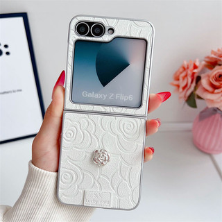Ốp Nhựa Da Hoa Camelia Sang Trọng Cho Samsung Galaxy Z Flip 5 Flip 6 Flip 4 Z Flip 4 5 6 5g Ốp điện thoại