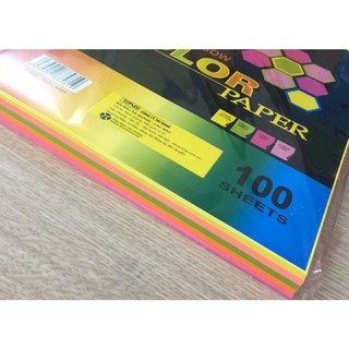 Bìa màu A4 dạ quang 5 màu x 20 tờ= xấp 100 tờ.