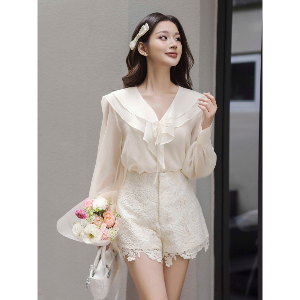 Ảnh JOVEN Áo Sơ Mi Sera Cổ Bèo 2 Lớp Tay Dài Bồng Nhẹ 1