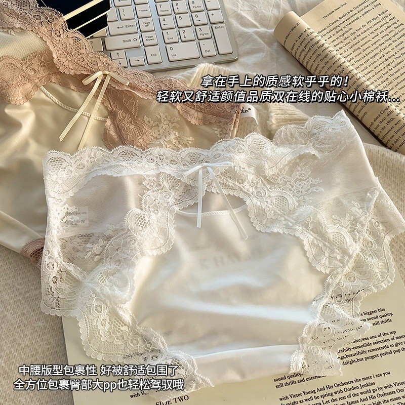 Quần lót nữ ren phong cách mới Quần lót Cotton nguyên chất