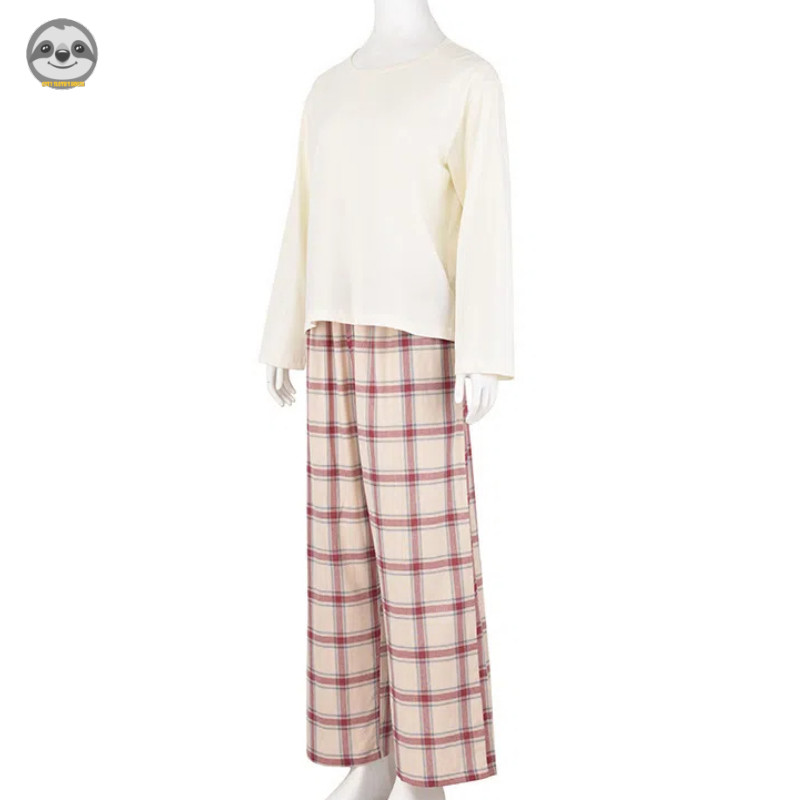 Phong cách Nhật Bản Muji Style / Đồ ngủ dài tay bằng vải Cotton / Bộ đồ ngủ kẻ sọc màu hỗn hợp / Đồ ngủ cặp đôi thân thiện với da mềm mại