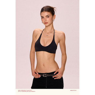Áo cổ yếm buộc dây thể thao lưng trần có đệm mút – Áo tập gym yoga bikini co giãn cao (Màu đen)