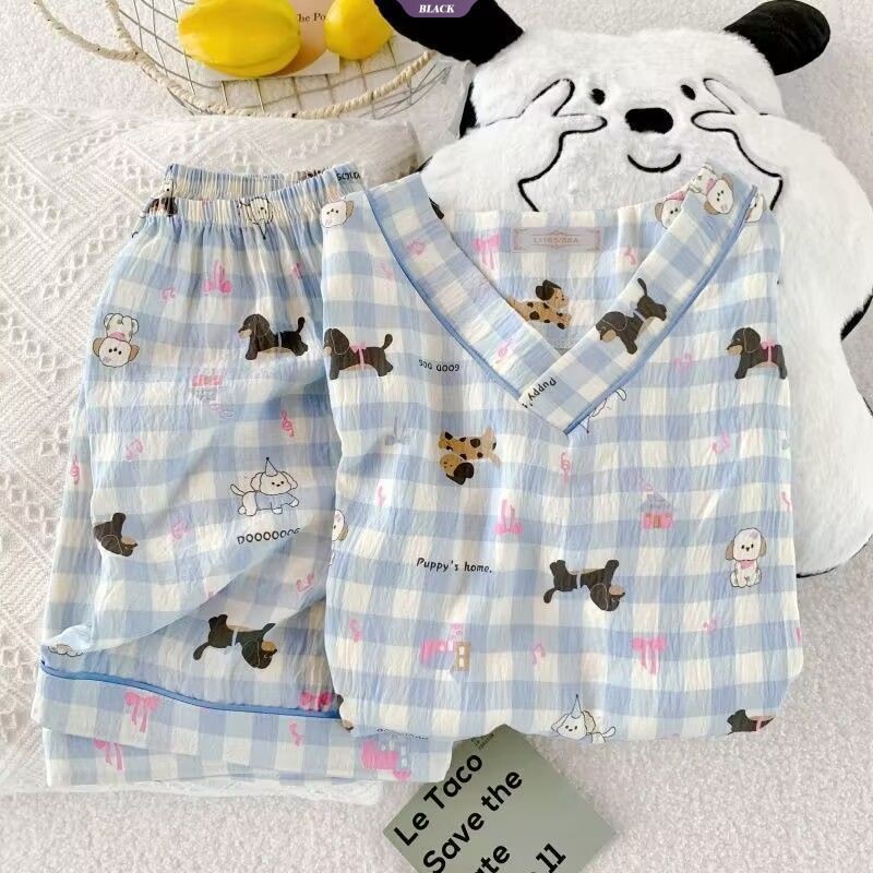Hoạt Hình Hello Kitty Bộ Đồ Ngủ Nữ Mùa Hè Ngắn Tay Quần Short Cổ Chữ V Giải Trí Mặc Ở Nhà [BL]