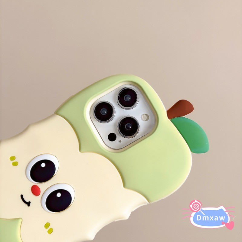 Ốp điện thoại Silicon Apple 3D dễ thương cho iPhone 16 Pro Max 15 14 Plus 13 12 Pro Max Vỏ cặp đôi chống sốc Phim hoạt hình Happy Red Green Apple Soft Case