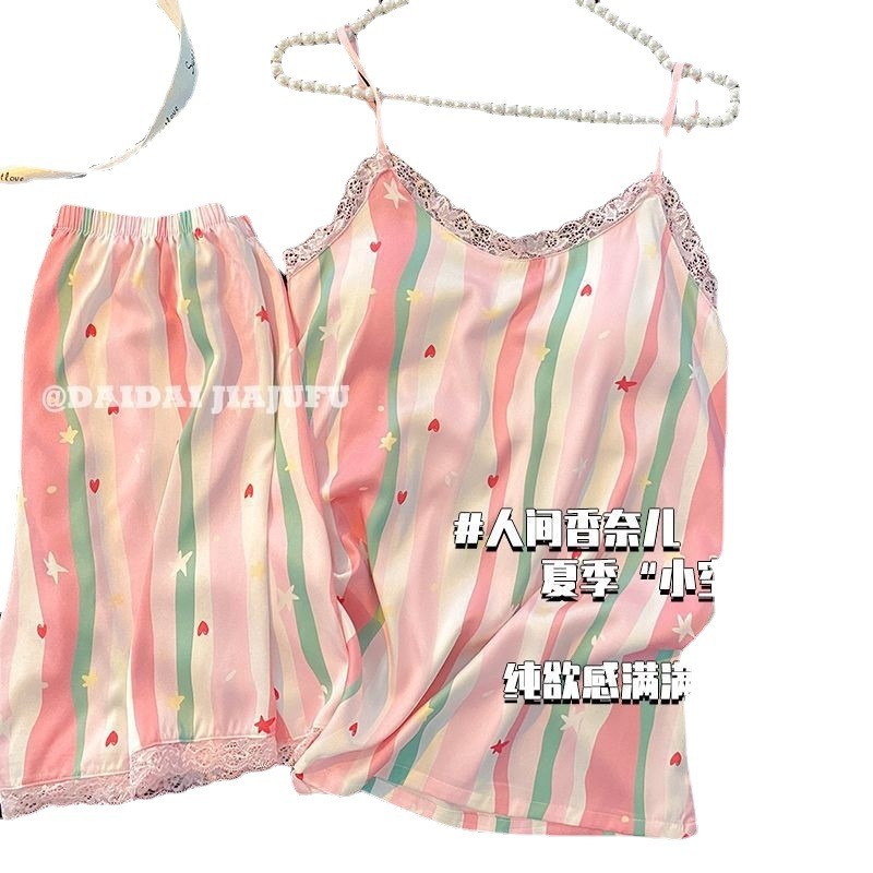 Băng Ruy Băng Ngực Miếng Lót Sling Phù Hợp Với Bộ Đồ Ngủ Nữ Mùa Hè Váy Ngủ Sling Quần Short 2025 Mới Gợi Cảm Ở Nhà Quần Áo