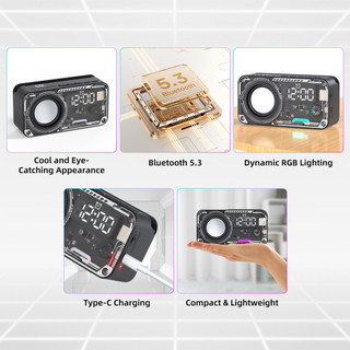 Loa báo thức không dây Bluetooth 5.3 GOOJODOQ Thiết kế kiểu dáng cơ học Màn hình LED hiển thị thời gian với đèn RGB