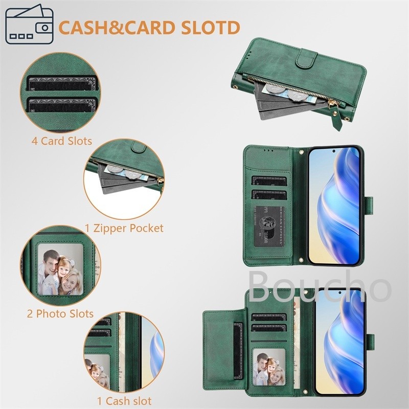 Dành Cho Samsung Galaxy S6 S7 Edge S8 S9 S10 Lite S10E S20 FE Ultra Plus + Retro Da PU Thẻ Bỏ Túi Khe Lật Chống Sốc Thời Trang Dây Kéo Ví Điện Thoại