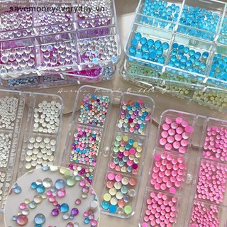 Đầy màu sắc Bubble Bead Half Round Nail Phụ kiện, Smooth Mirror Nail Art Deco Phụ kiện