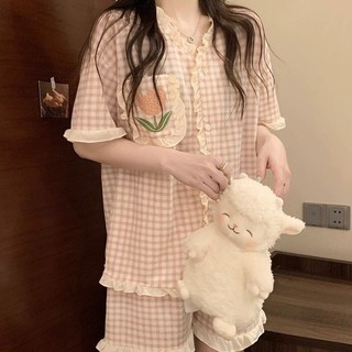 Bộ Đồ Ngủ Hoa Đỏ Nữ Mùa Hè Phong Cách Mới ins Phong Cách Nhật Bản Quần Short Tay Ngắn Sinh Viên Homewear Phù Hợp Với Có Thể Mặc Bên Ngoài