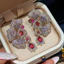 Đẹp Phong Cách Mới Thời Trang Ánh Sáng Sang Trọng Bông Tai Hoa Zircon Tím