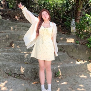 M-4XL Đầm Size Lớn Nữ [Tindal Giữa Mùa Hè] Váy Phong Cách Ngày Lễ Váy Dài Đi Biển Màu Vàng Phong Cách Mori Ngọt Ngào Nhẹ Nhàng Váy Ngắn Mùa Hè Váy Ôm Hơn Váy Hoa