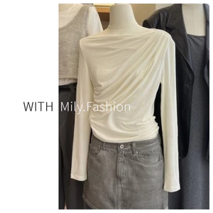 Milyfashion Modal Cổ phẳng xếp ly Thiết kế dài tay T Slim-fit Slimmer Look Hợp thời trang