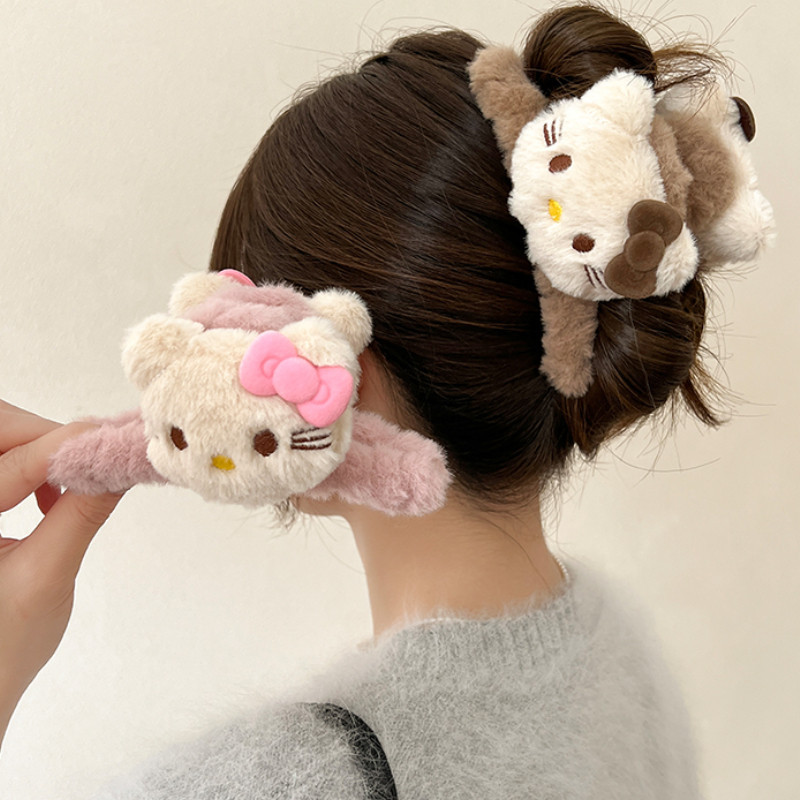 Kẹp Tóc Lông Nhung Gấu Hello Kitty Sanrio Xinh Xắn Phụ Kiện Tóc Empoli