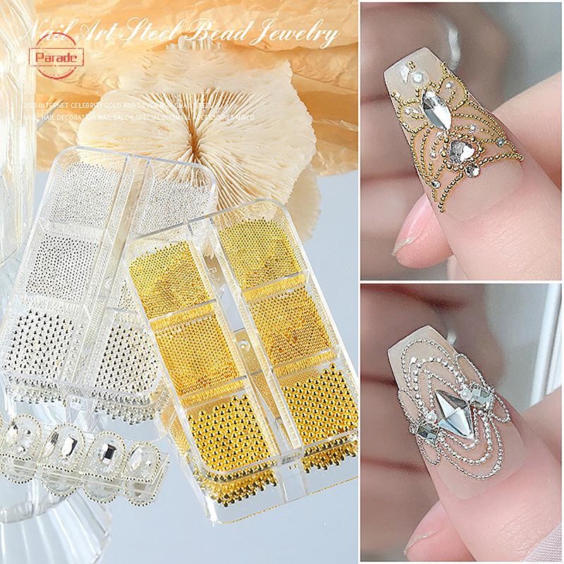 Diễu Hành 6 Lưới / Hộp Móng Tay Nghệ Thuật Kim Loại Trứng Cá Caviar Hạt Thép Thiết Kế 3D DIY VN