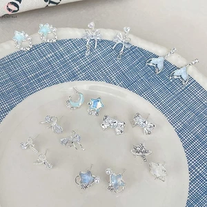 1 Đôi Bông Tai Đính Đá Zircon Ngôi Sao Mặt Trăng Màu Xanh Phong Cách Hàn Quốc Cho Nữ Tinh Tế Ngọt Ngào Dễ Thương Tính Khí Bông Tai Trang Sức Cưới Mới