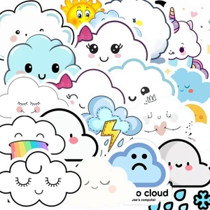 Hộp 50 Nhãn Dán Hình ĐÁM MÂY CUTE Decal Phản Quang 7 Màu Halogram Chống Nước
