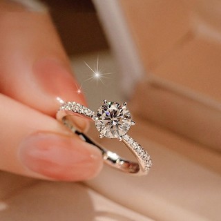 Nhẫn Nữ Giả Moissanite 1 Karat Sáu Móng Vuốt Nhẫn Kim Cương Mở Có Thể Điều Chỉnh 2025 Mới Cưới Cầu Hôn Nhân Tạo Nhẫn Kim Cương Quà Tặng Cặp Đôi