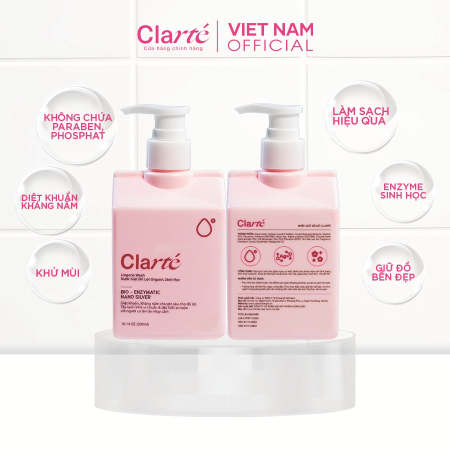 Nước Giặt Đồ Lót Clarté Lingerie Wash 300ml Giúp Khử Mùi, Kháng Khuẩn, An Toàn Cho Da Nhạy Cảm