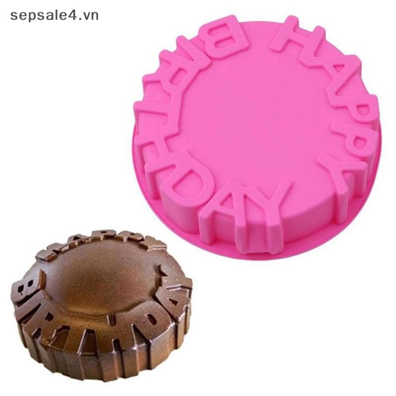 # Mới # Happy Birthday Chảo nướng tròn Mousse Khuôn silicon Khay nướng bánh DIY.