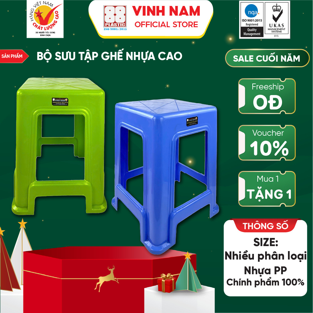 Ghế Nhựa Cao Nhiều Loại Vinh Nam Plastic Ghế Cao Nhựa PP Cứng Cáp Chắc Chắn Nhiều Màu Sắc