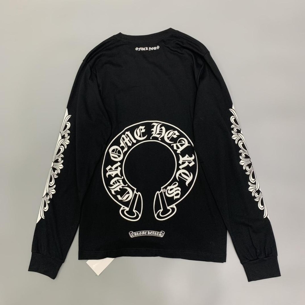 Crow Heart Áo Thun Dài Tay Nam Nữ Đáy Áo CHROME HEARTS Thu Đông Phong Cách Mới Đen Trắng Móng Ngựa