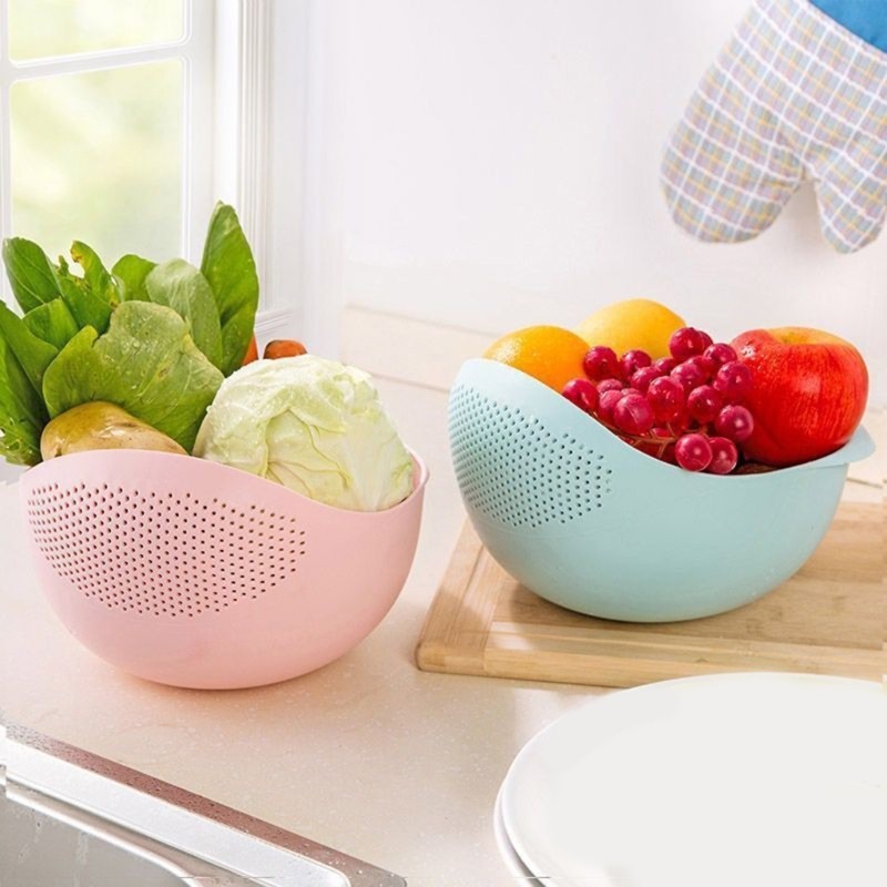GOO Bát trái cây rau quả Nhà bếp Giặt giỏ thoát nước Bát cơm bằng nhựa