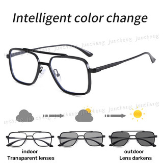Kính Photochromic Kim Loại Chất Lượng Cao Vuông Chống Bức Xạ Kính Mắt Dành Cho Nam Kính Chống Xanh Thích Hợp Cho Nữ Bóng Ngoài Trời Chống Tia UV