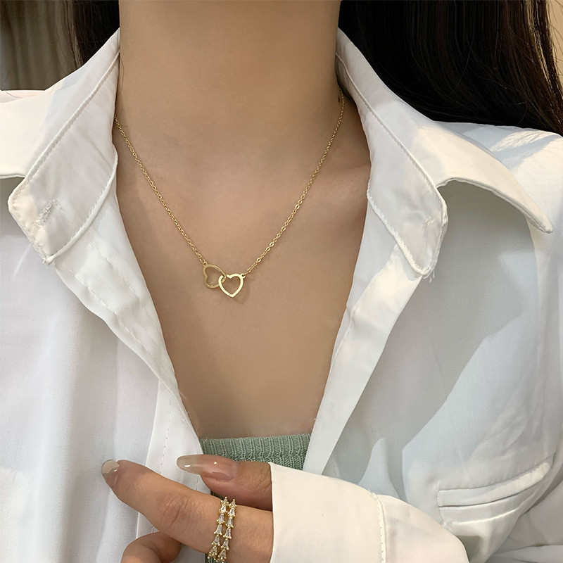 Vòng cổ chuỗi trái tim đôi rỗng dành cho nữ Vòng cổ trái tim tình yêu Quà tặng trang sức ngày lễ tình nhân