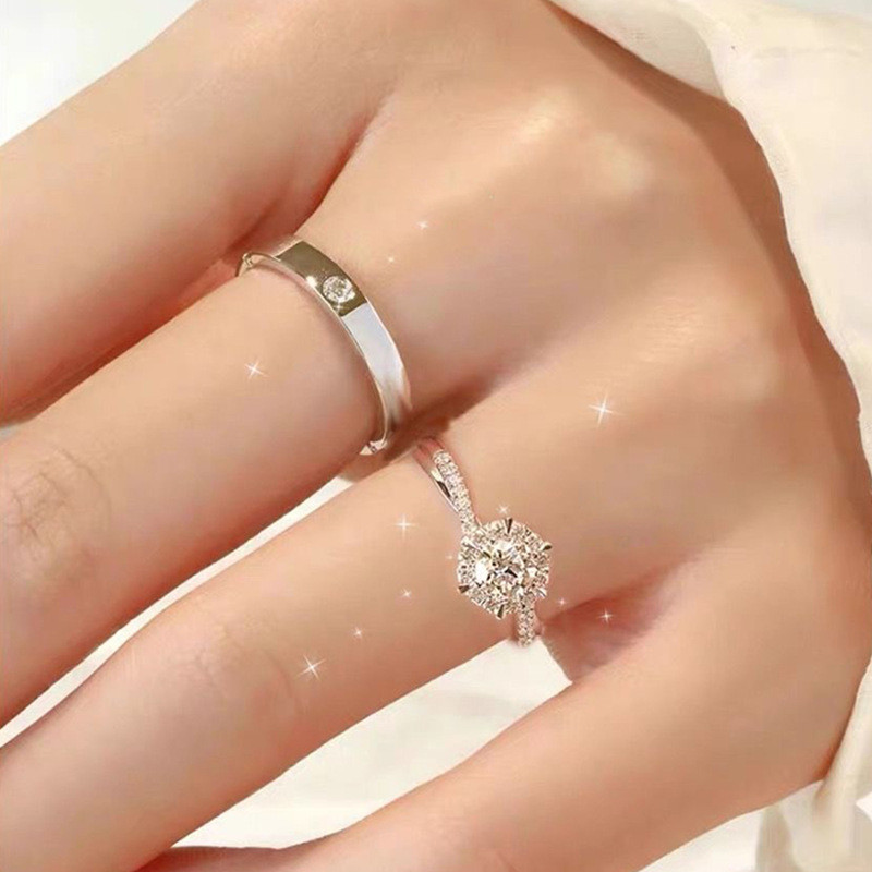 Nhẫn đôi kim cương sáu móng tay thời trang Bạc 925 Love You Life Nam Nữ Mở Nhẫn đôi có thể điều chỉnh Quà tặng ngày lễ tình nhân