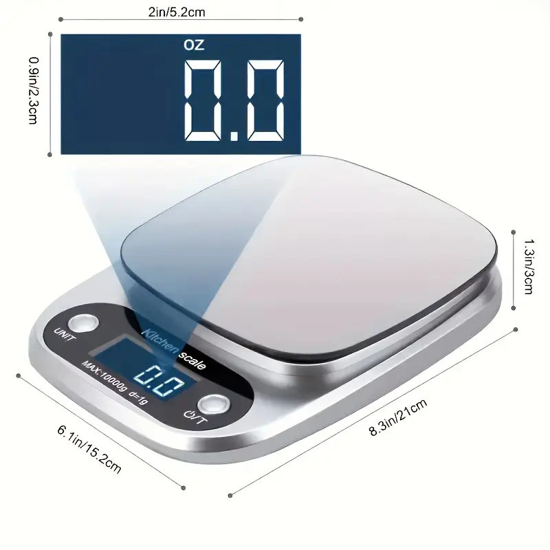 10kg/1g Digital Kitchen Scale Stainless Steel Food Scale with Segmented Pull-Out Display Screen