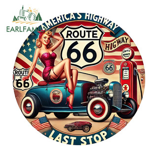 EARLFAMILY Route 66 Nhãn Dán Xe Hơi Cá Tính Xe Máy Windows Mũ Bảo Hiểm Xe Tay Ga Chống Thấm Nước PVC Decal Chống Trầy Xước Kiểu Dáng Xe Thời Trang