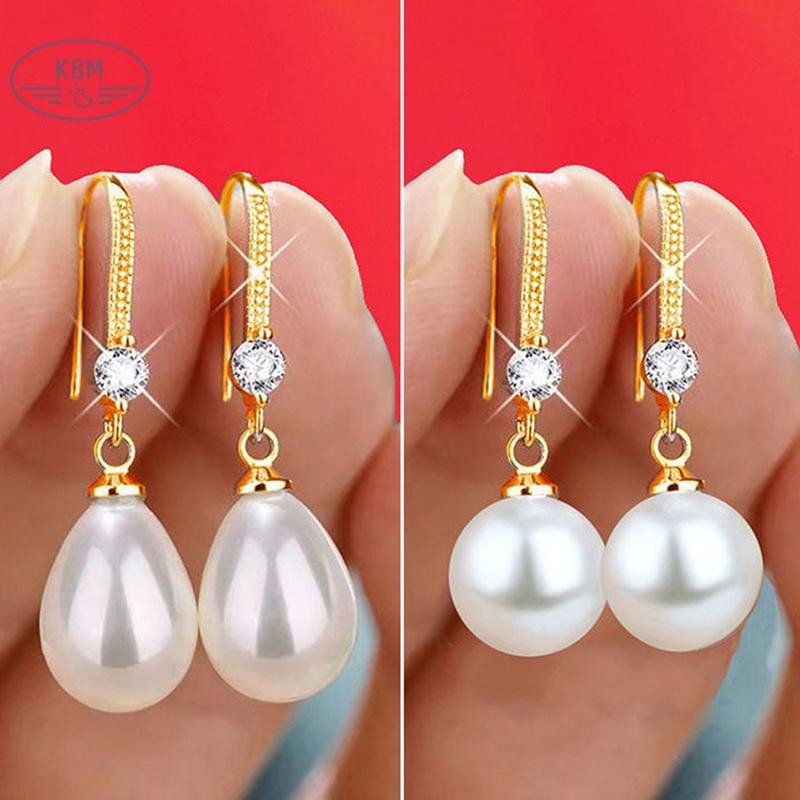 KBM Trang Sức Cho Nữ Bông Tai Ngọc Trai Giọt Nước Cho Nữ Đỏ Trắng Tròn Ngọc Trai Hình Bầu Dục Bông Tai Cưới Đính Hôn Valenes Quà Tặng Ngày FSSG