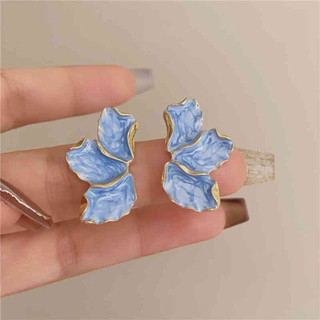 Phong Cách Sữa Cánh Hoa Nhỏ Giọt Men Nhẫn Cao Cấp Niche Thời Trang Sang Trọng Bông Tai Trang Sức